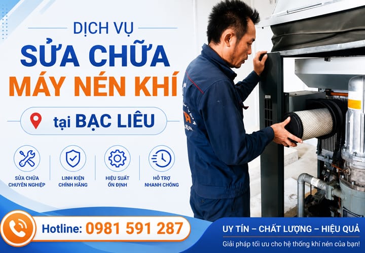 Dịch vụ sửa chữa máy nén khí tại Bạc Liêu